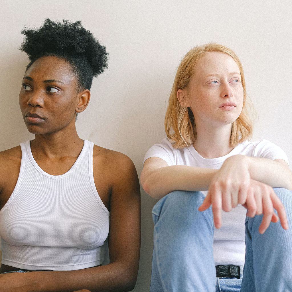 Couple looking in opposite directions