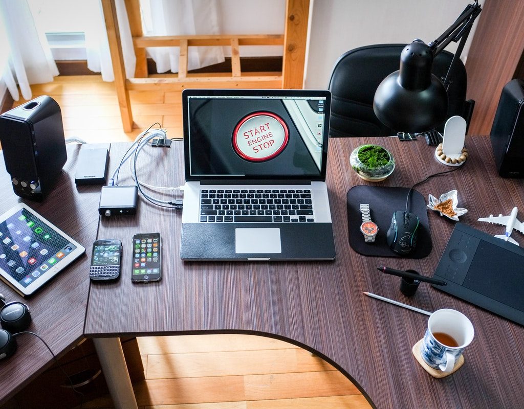 An array of Apple products on a table