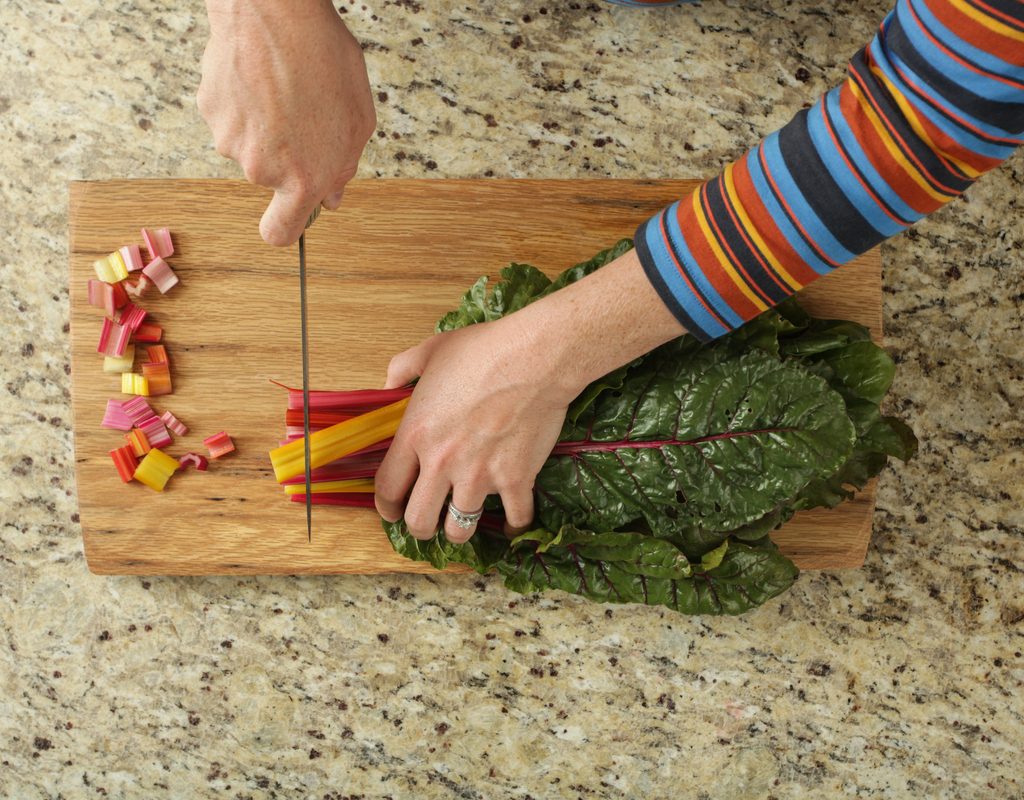 Chopping Swiss chard