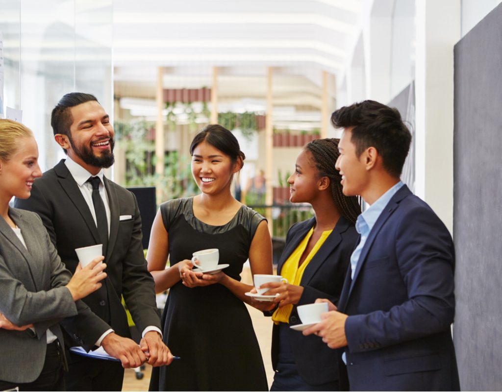 A group makes small talk