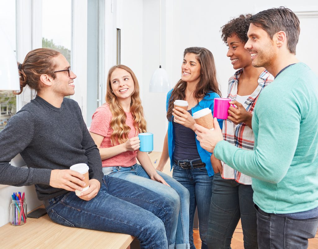 A casual group makes small talk