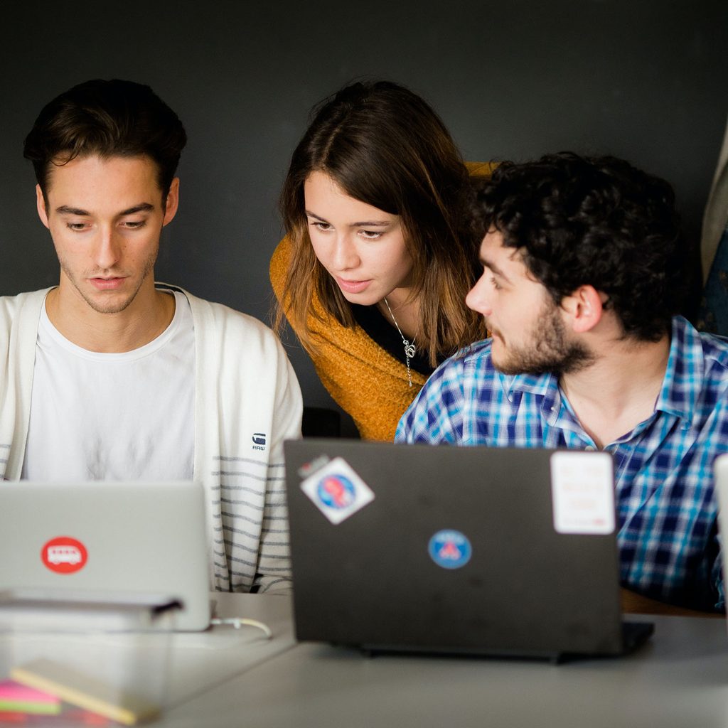 Group of people looking at laptops
