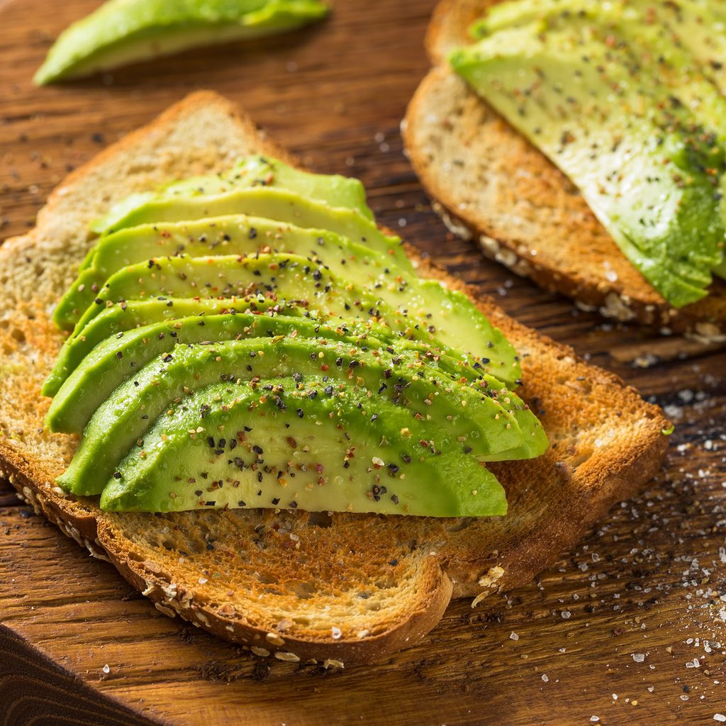 Sliced avocado on toast