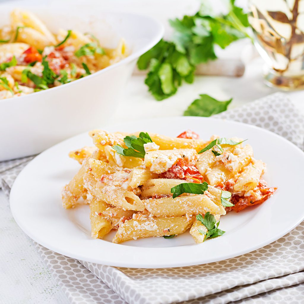 Baked feta pasta on a dish