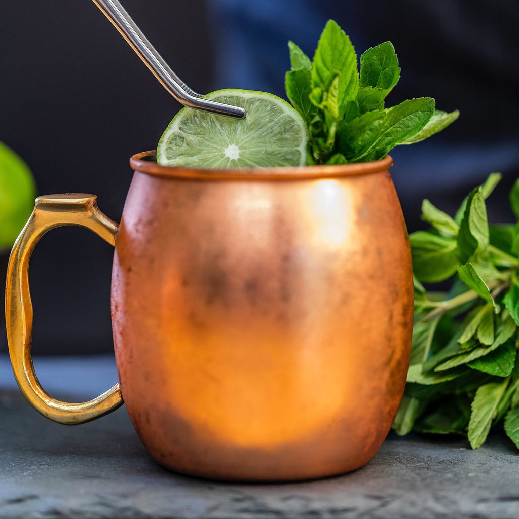 Moscow mule in a copper cup