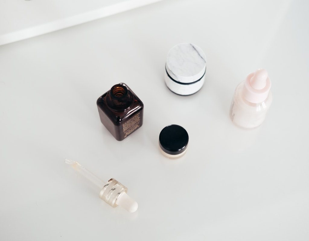 Beauty products on a table.