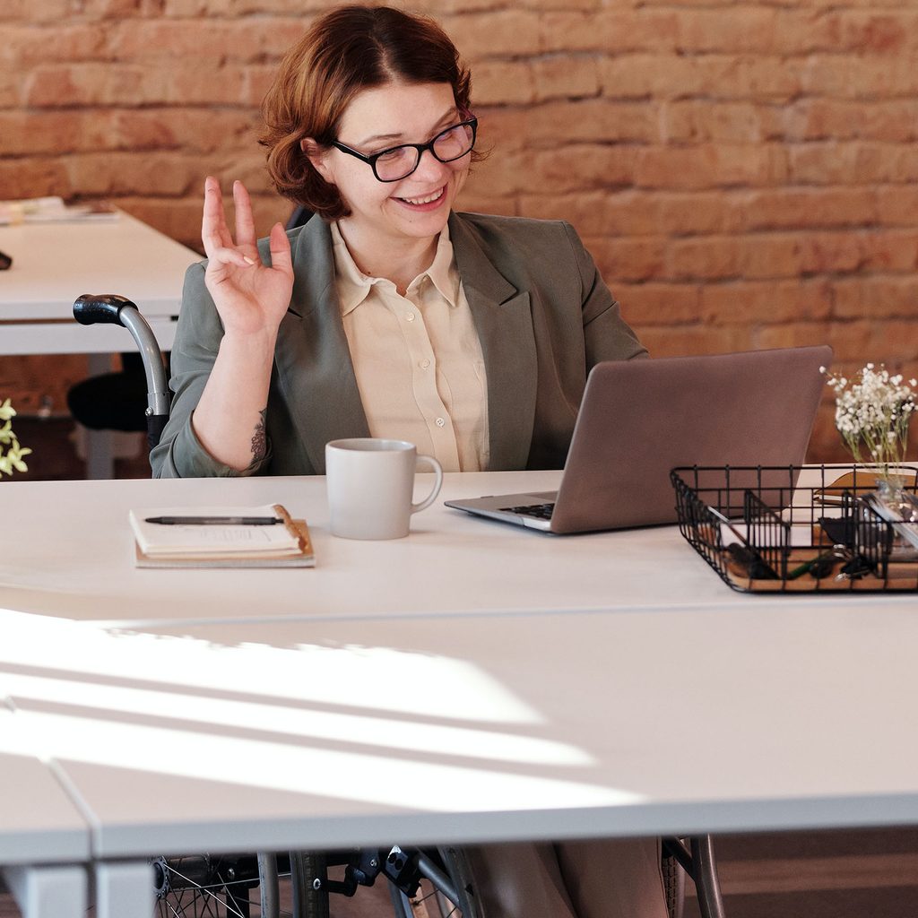 Woman working from home in a blazer