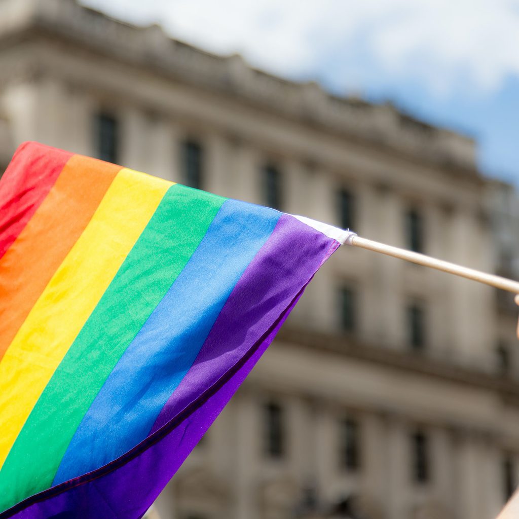 Person waving an LGBTQ pride flag