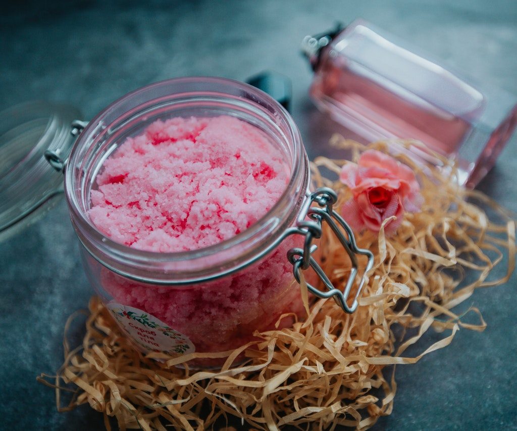 Pink sugar body scrub.