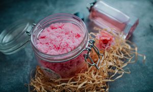 Pink sugar body scrub.