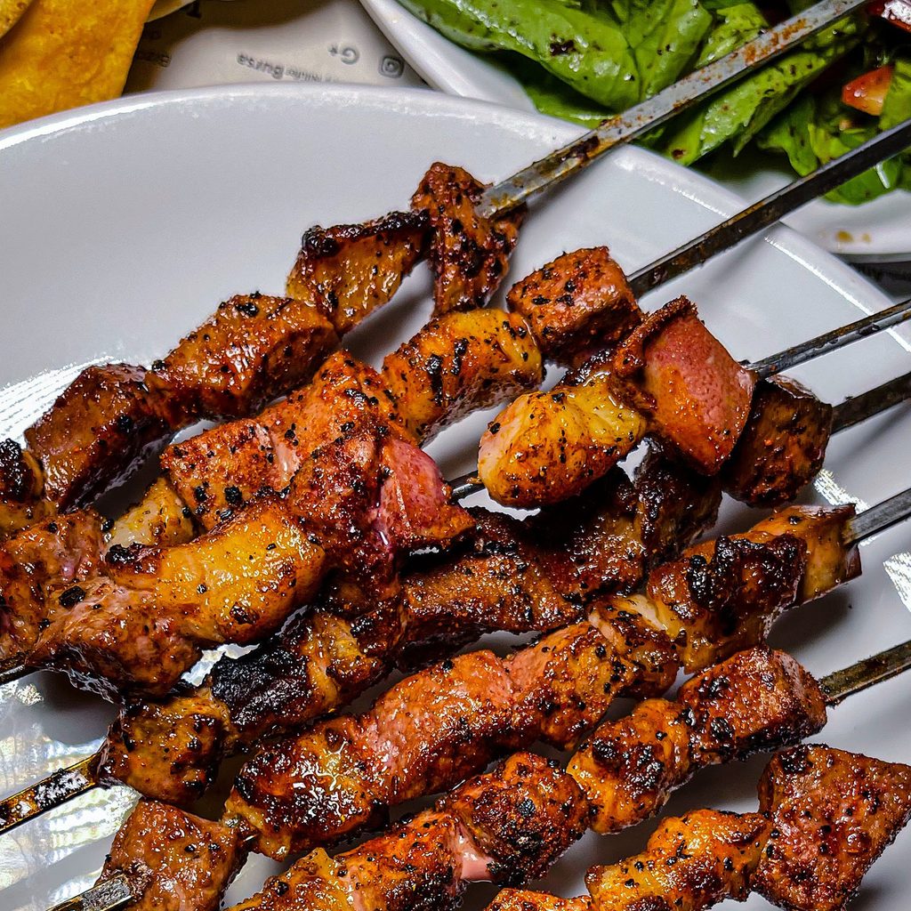 Chicken kebabs on skewers