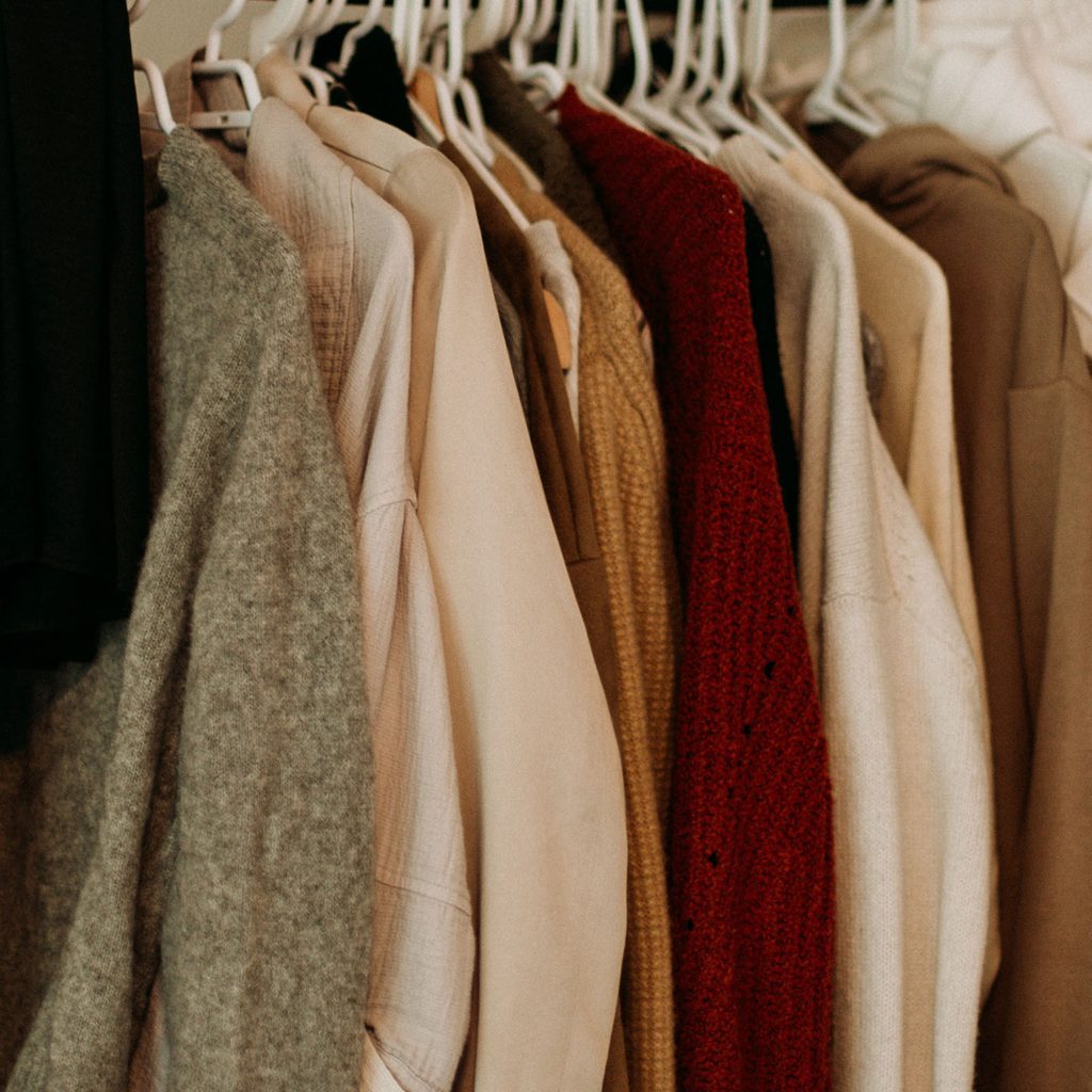 Clothing hanging in a closet