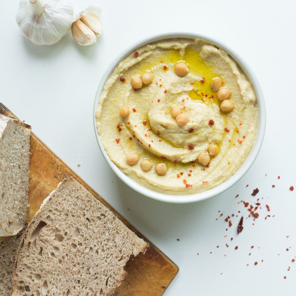 Homemade hummus and bread