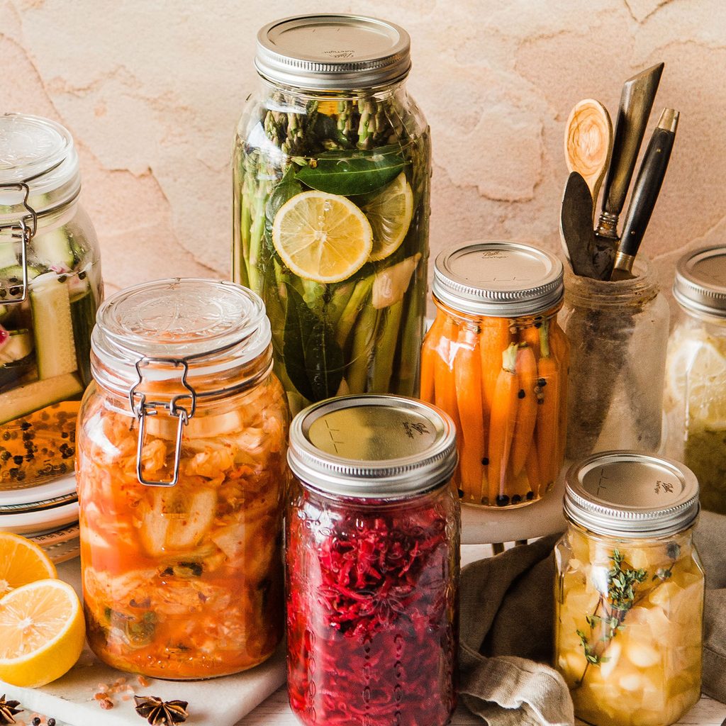 Pickled vegetables in jars
