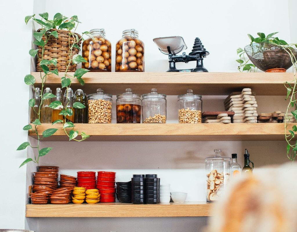 snack shelf with glass jars