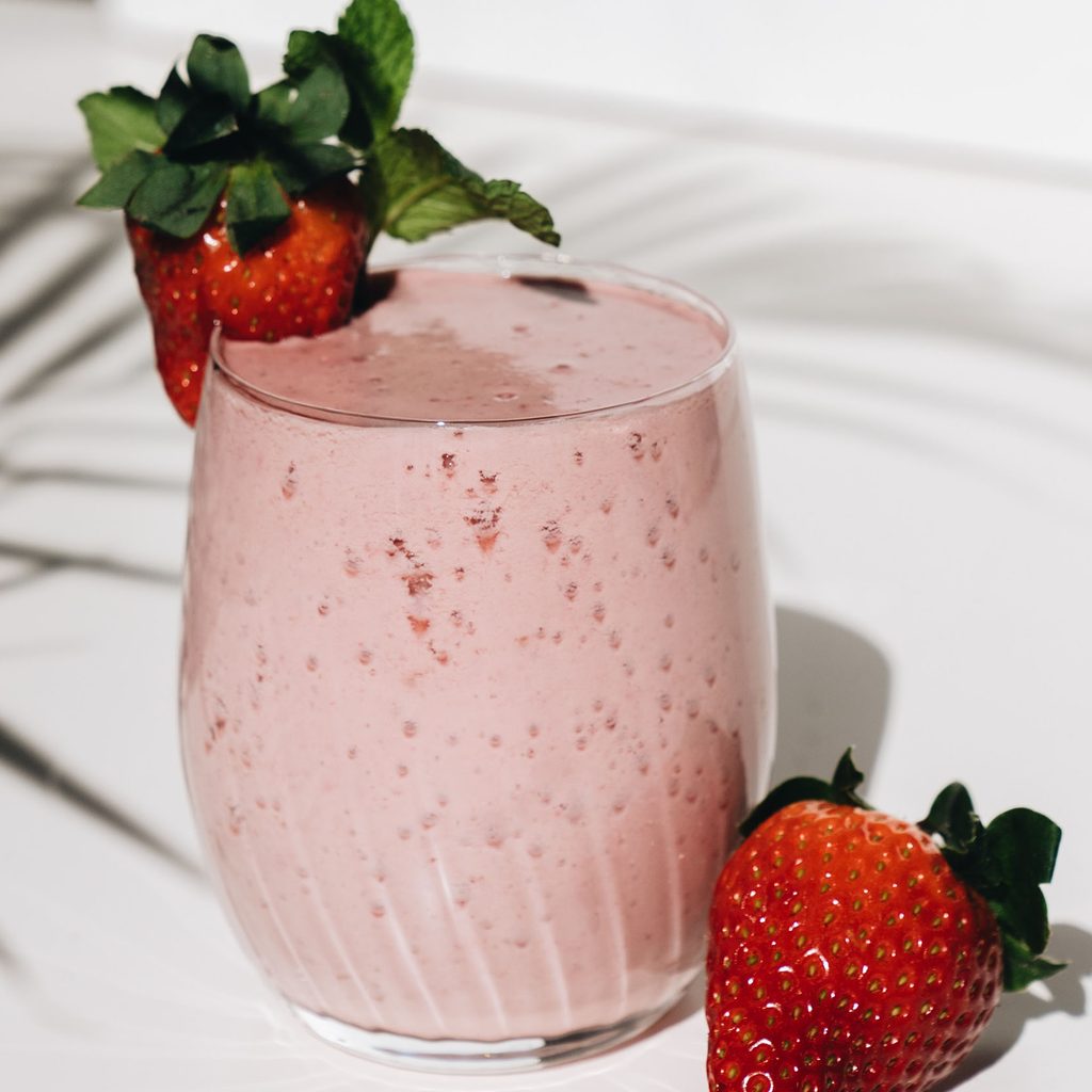 Strawberry smoothie with garnish