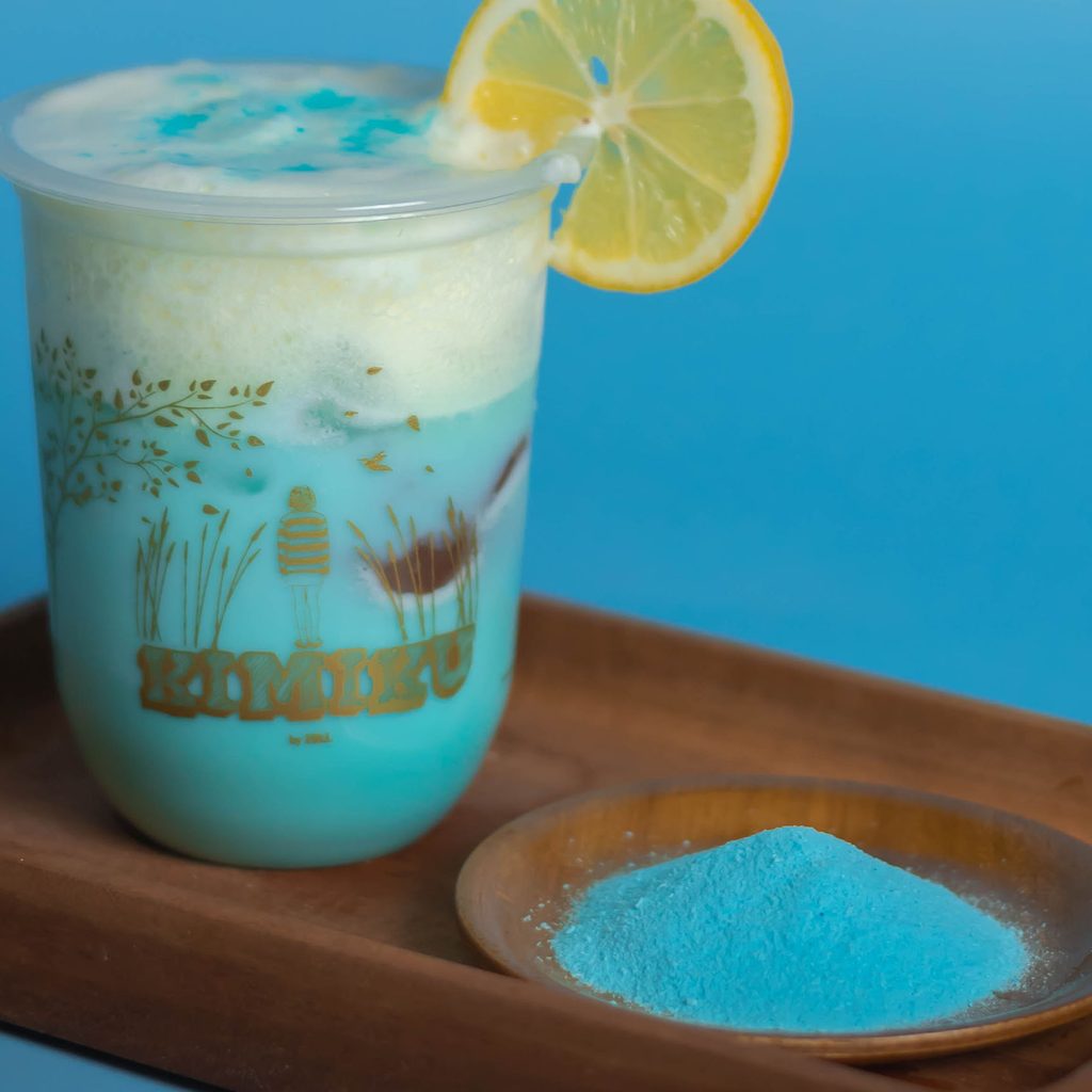 Blue cocktail dyed with spirulina