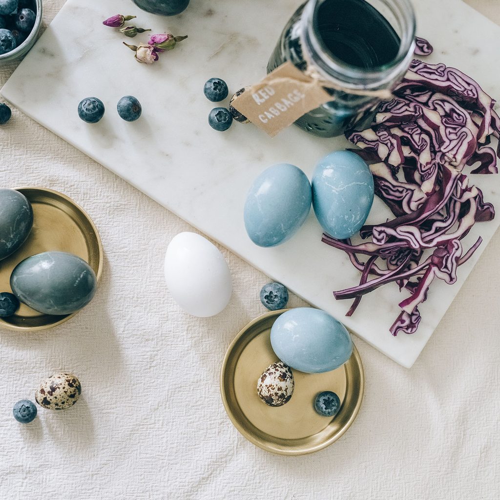 Natural blue food coloring made of red cabbage used to dye eggs
