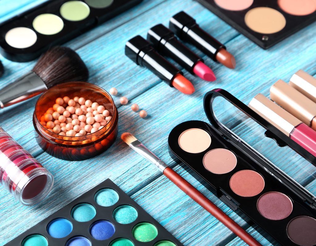 A variety of makeup palettes.