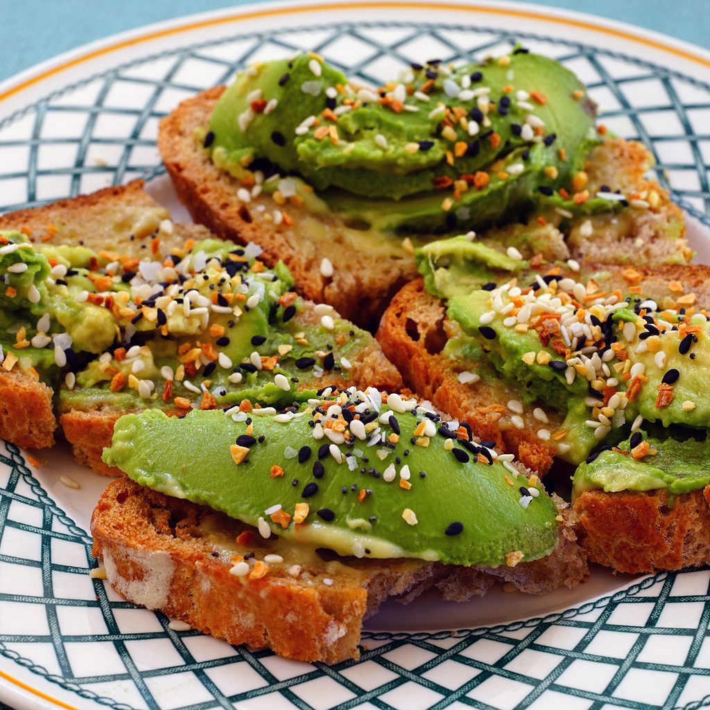 Avocado toast with everything bagel seasoning on it
