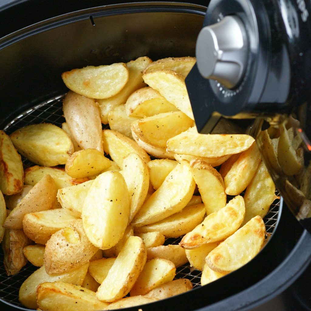 Fried potato wedges in an air fryer