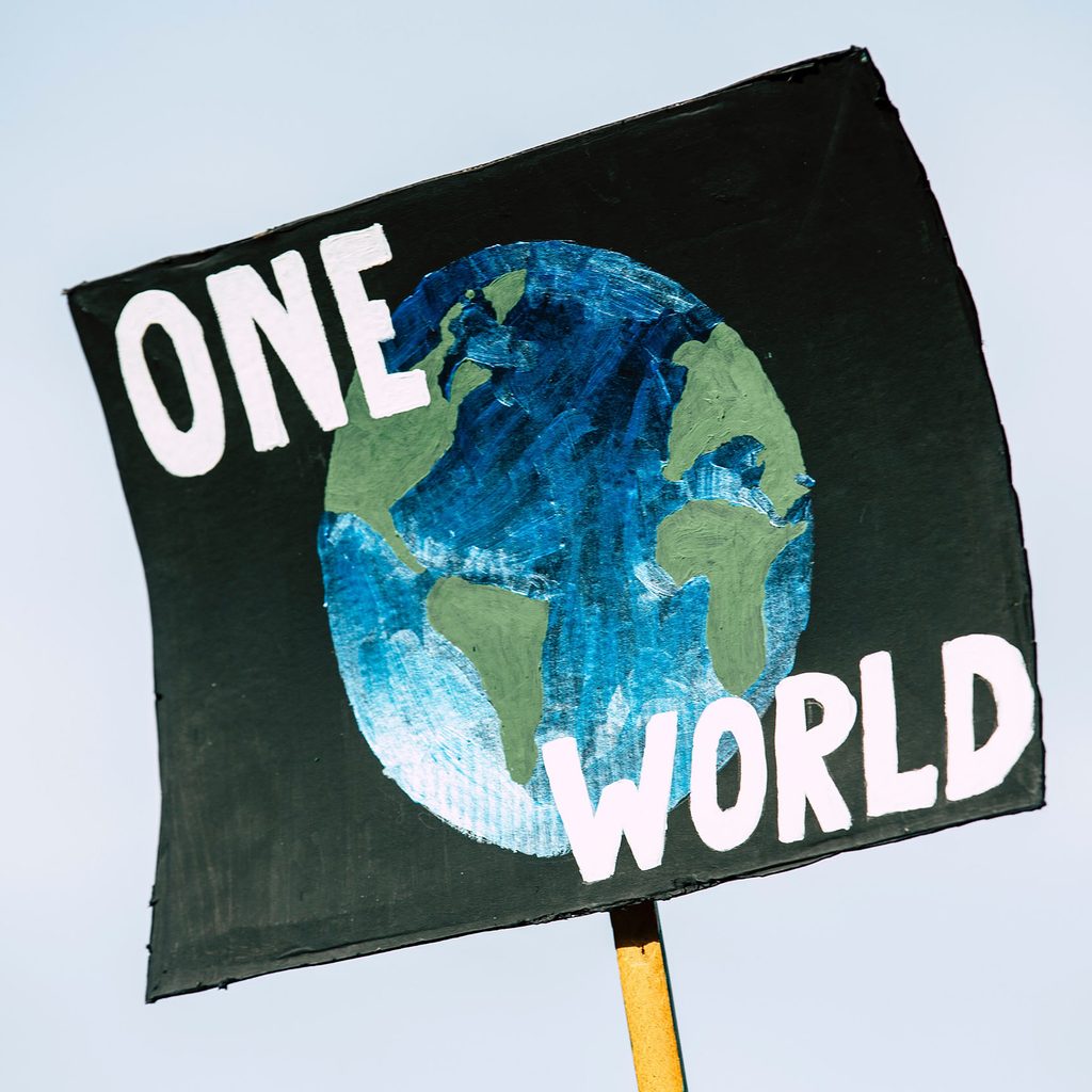 One world climate protest sign