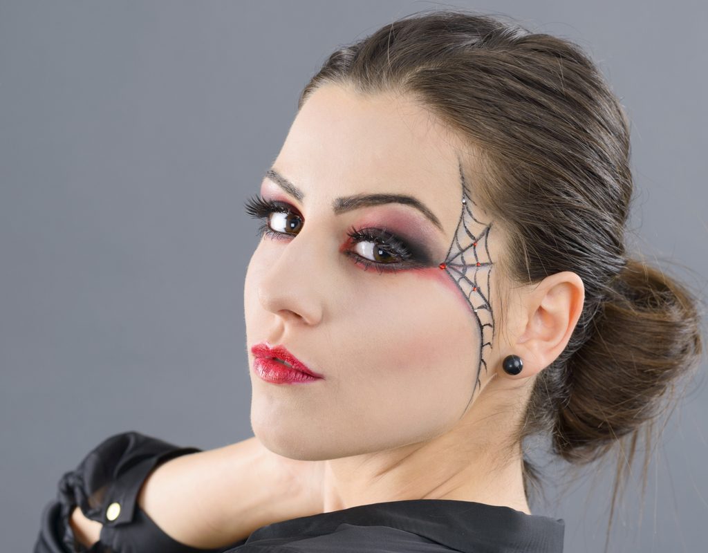 Halloween spiderweb eye makeup.