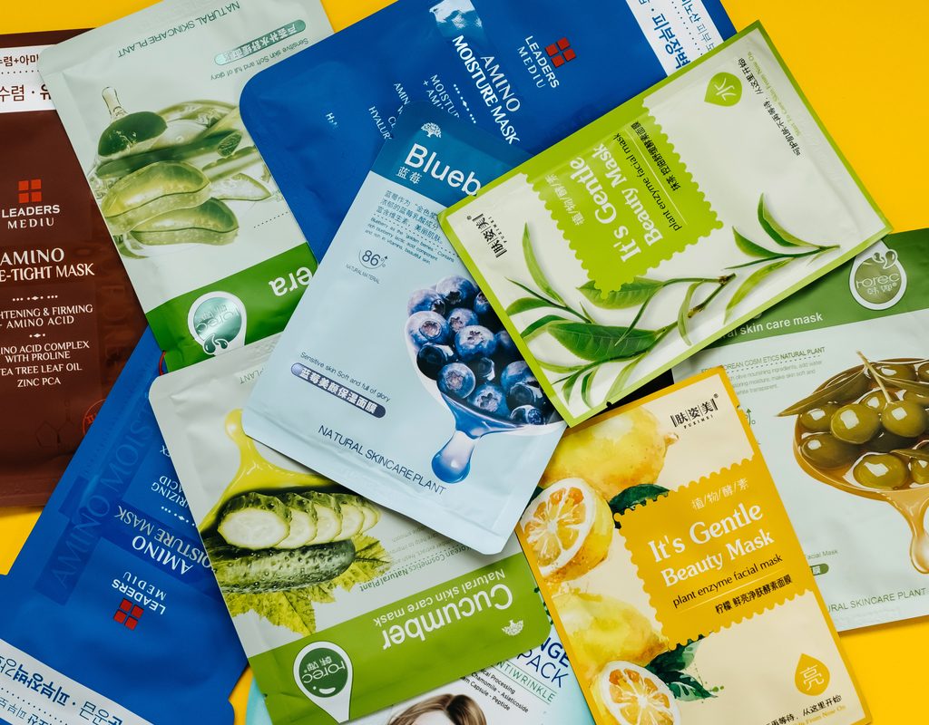 Various K-beauty face masks.