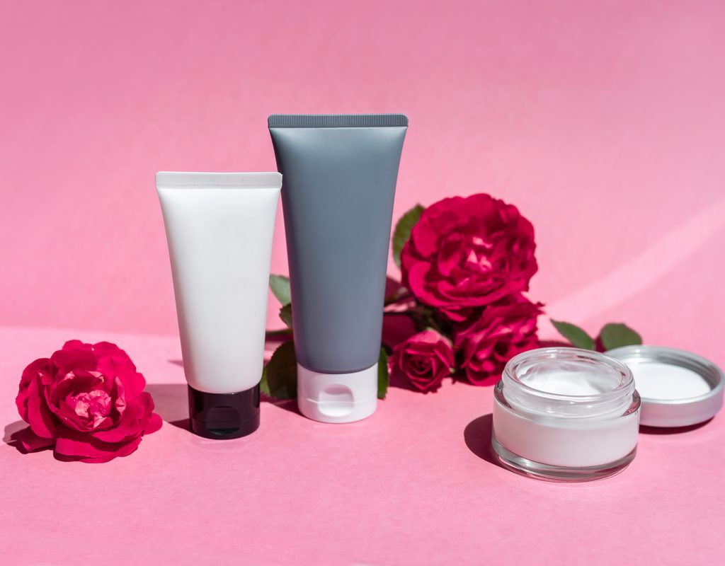 Various containers of lotion.