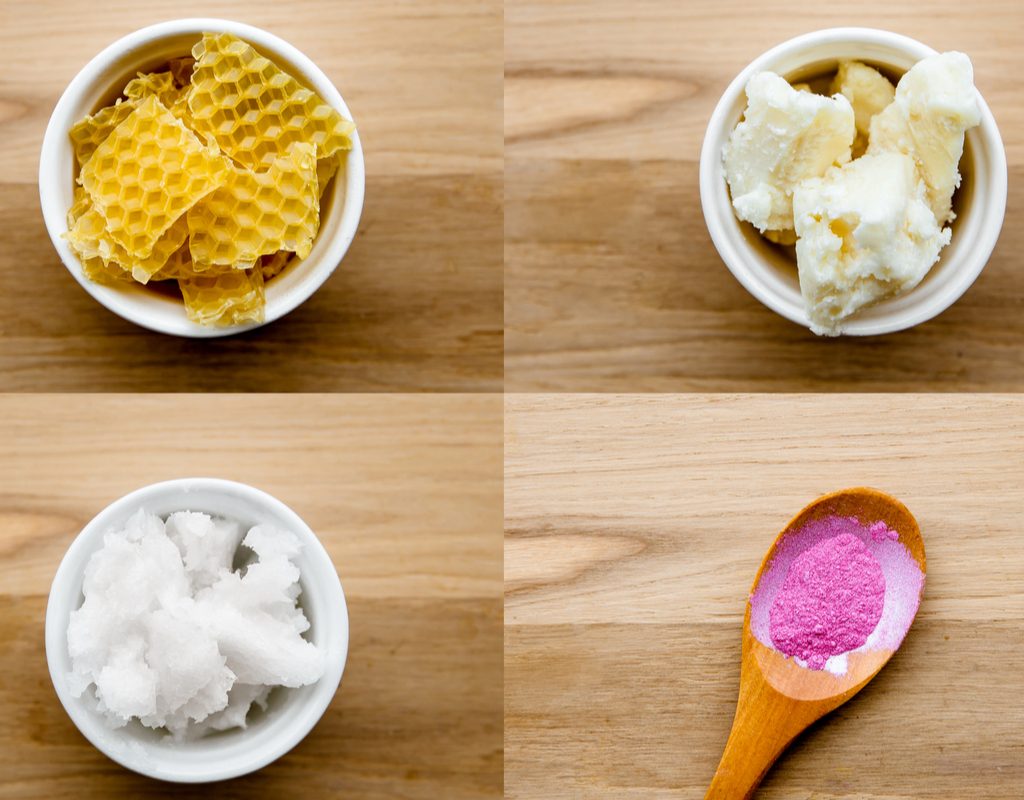 Natural ingredients in little bowls.