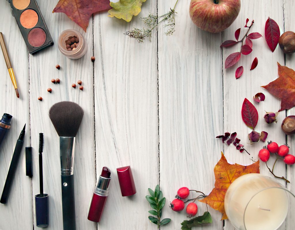 Makeup products and fall decor.