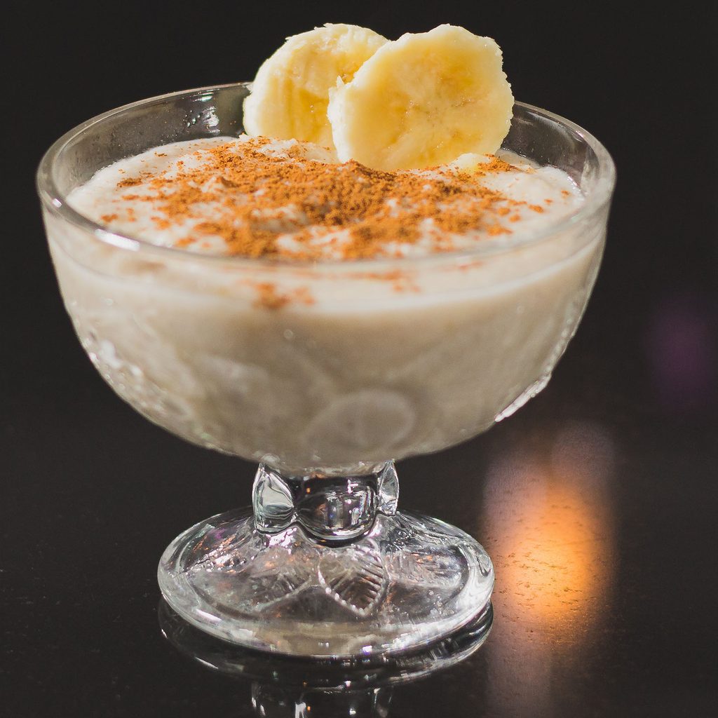 Banana ice cream in a crystal dish