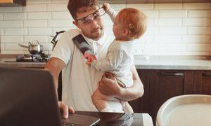 brain damaging habits man baby multitasking