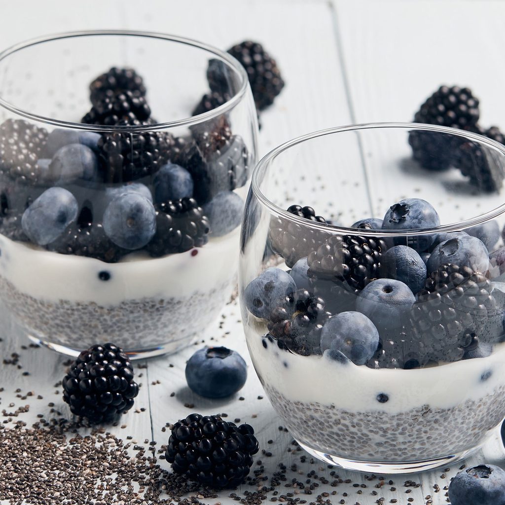 Chia seed, yogurt, and berry parfaits