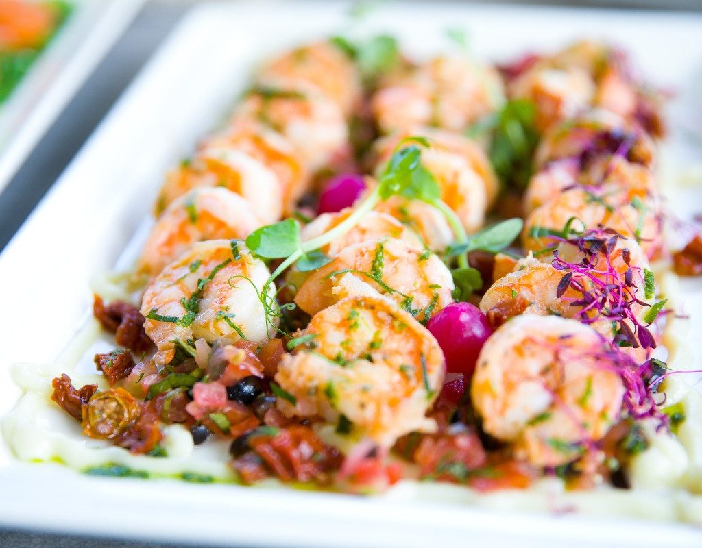 microgreens garnishing shrimp