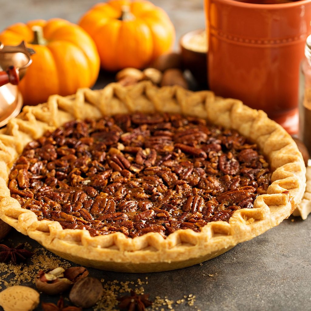 Pecan pie with fall decor