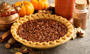 Pecan pie with fall decor