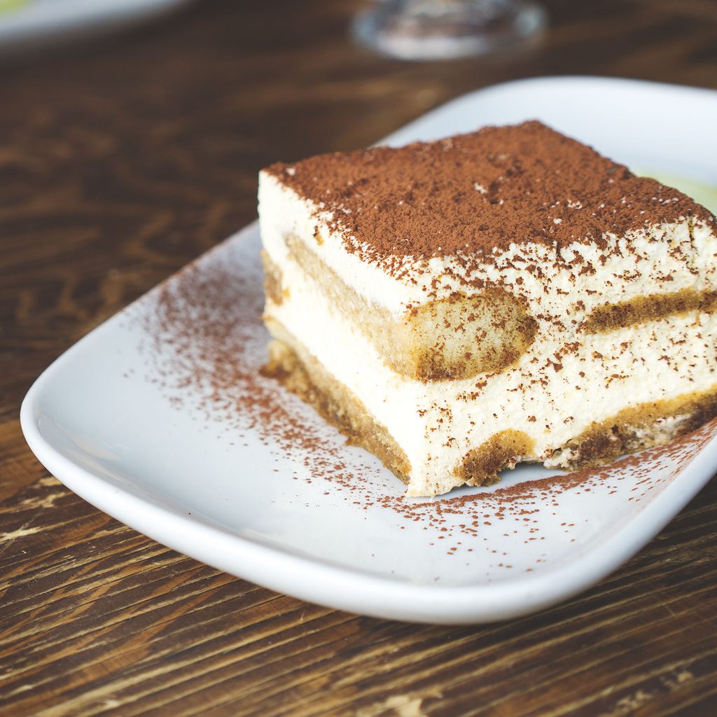 Slice of tiramisu on a plate