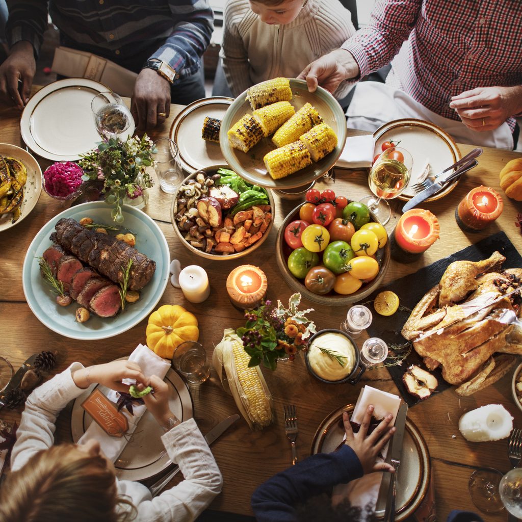 Closeup of food on Thanksgiving table
