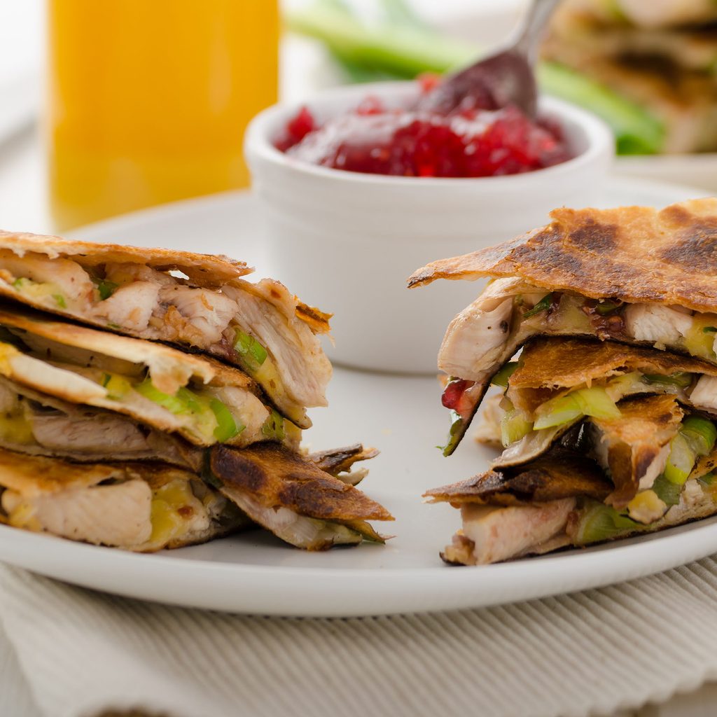 Turkey quesadillas with red sauce