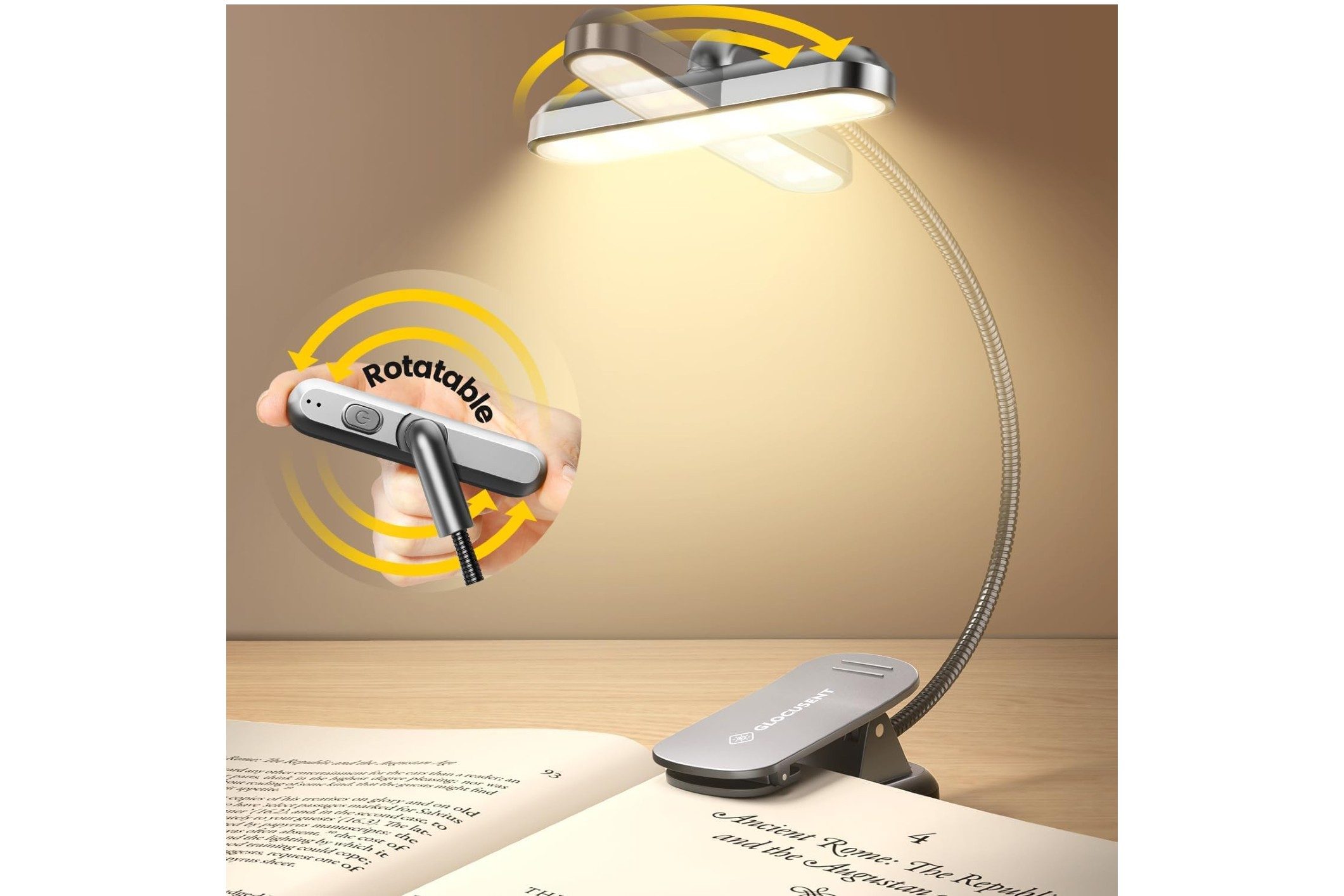 Glocusent Rotatable Book Light