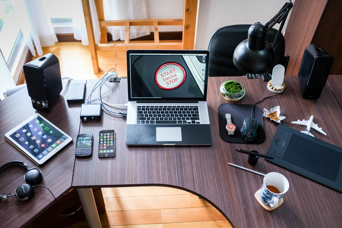 An array of Apple products on a table