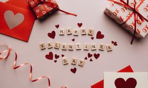 Happy Valentine's Day decorations on a table