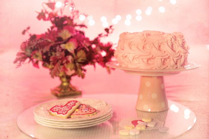 Array of pink and heart desserts