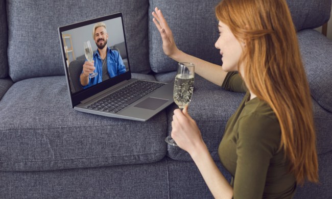 Man and woman virtual date
