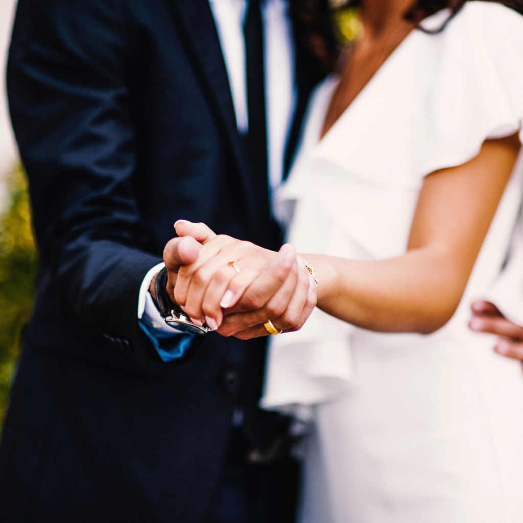 Newlywed couple at wedding