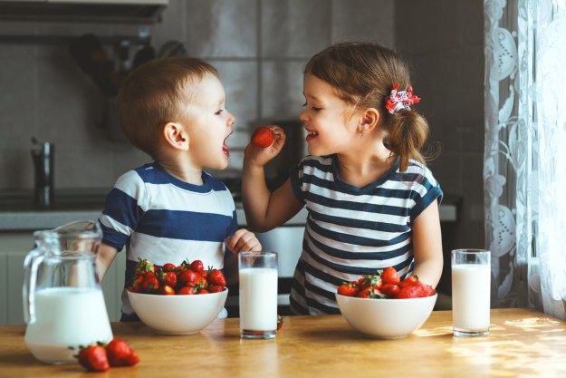 Lignes directrices alimentaires de l'USDA Les enfants mangent des fraises
