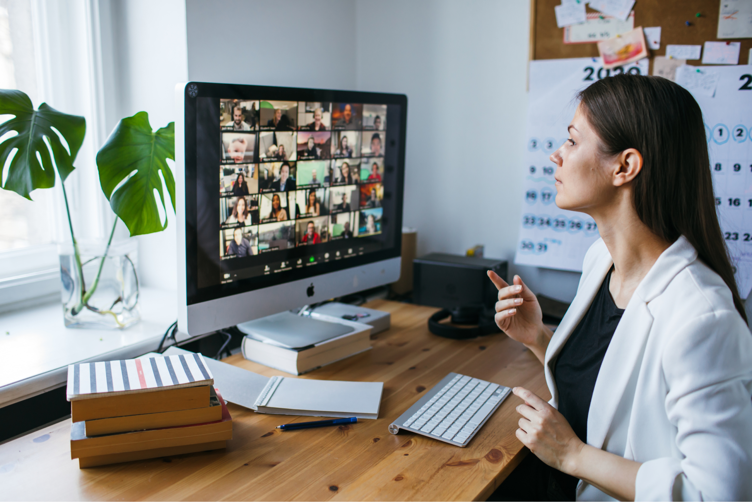 woman looking at zoom screen