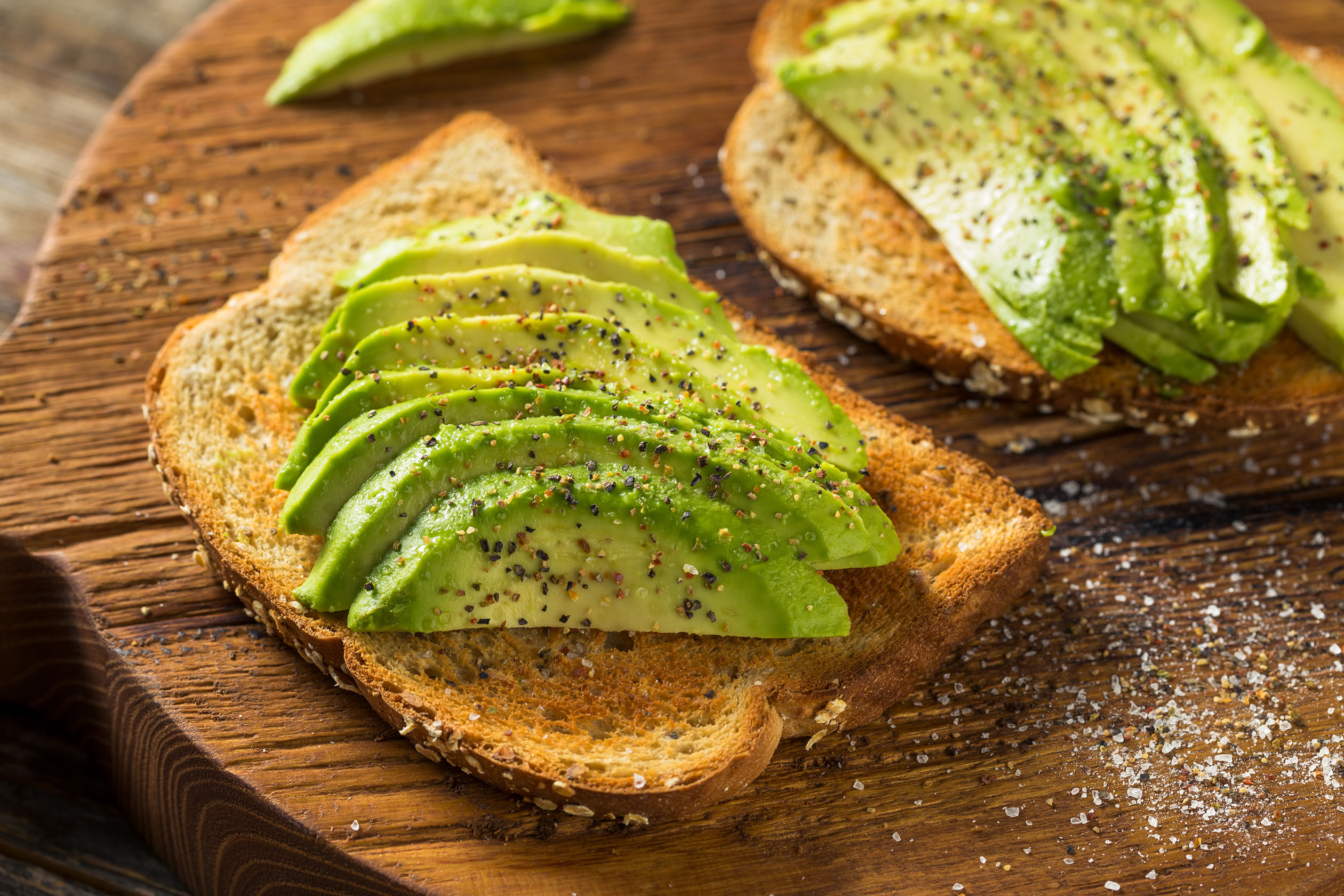 Sliced avocado on toast