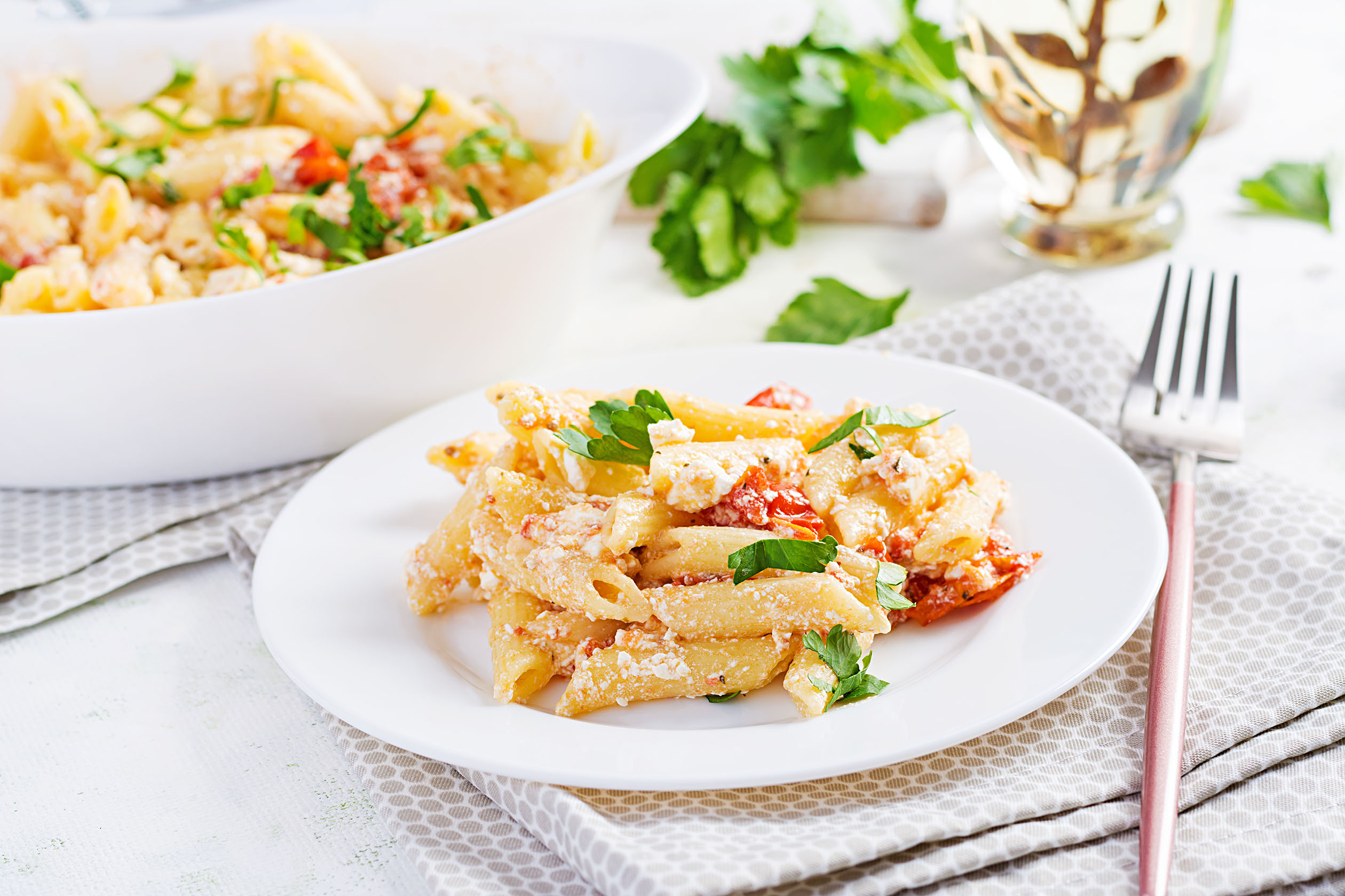 Baked feta pasta on a dish